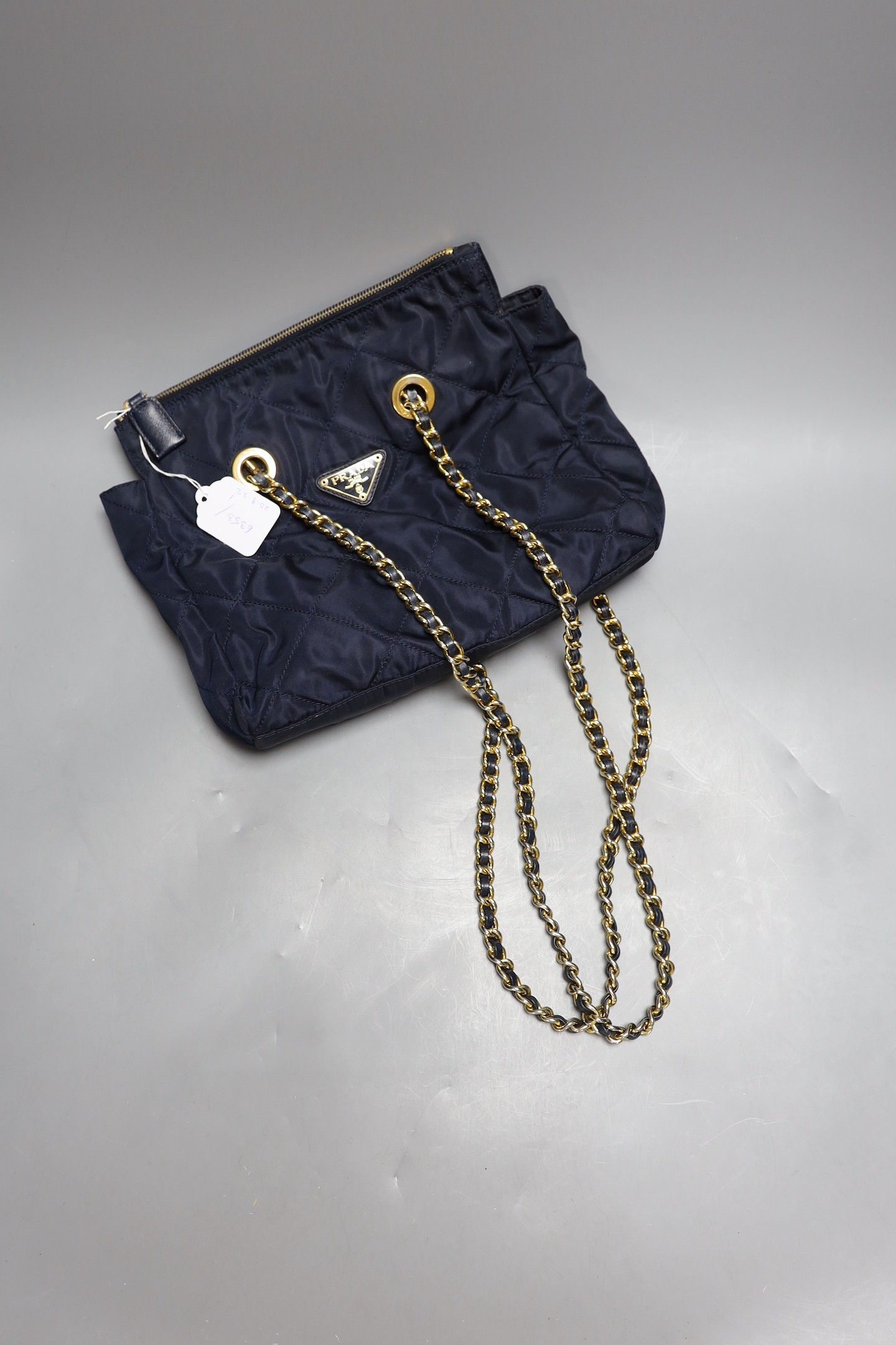 A vintage Prada nylon quilted shoulder bag with blue Prada Certificate of Authenticity, 30cm wide